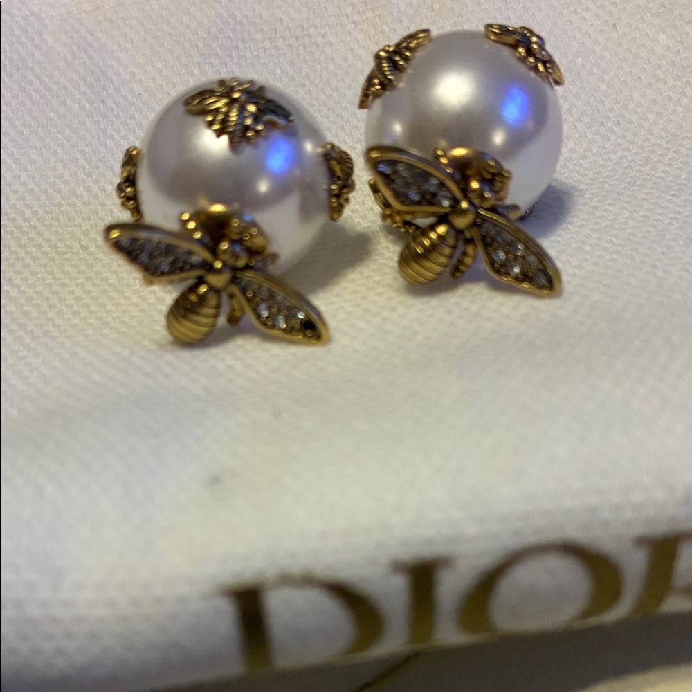 Dior Gold and Pearl Bee Earrings